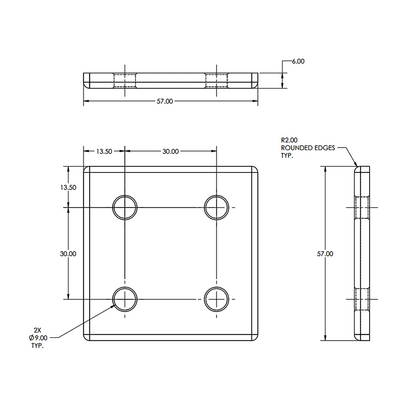 41-106-3 MODULAR SOLUTIONS ALUMINUM CONNECTING PLATE<BR>60MM X 60MM FLAT W/HARDWARE